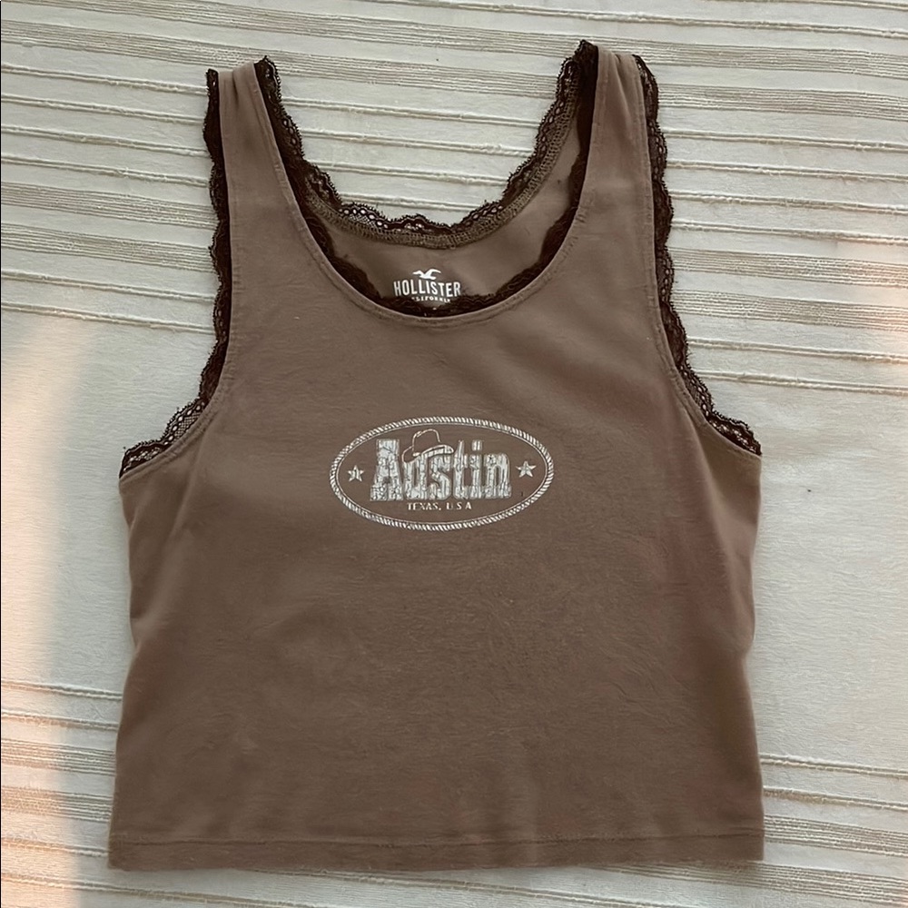 Hollister Tan Fitted Crop Tank Top
